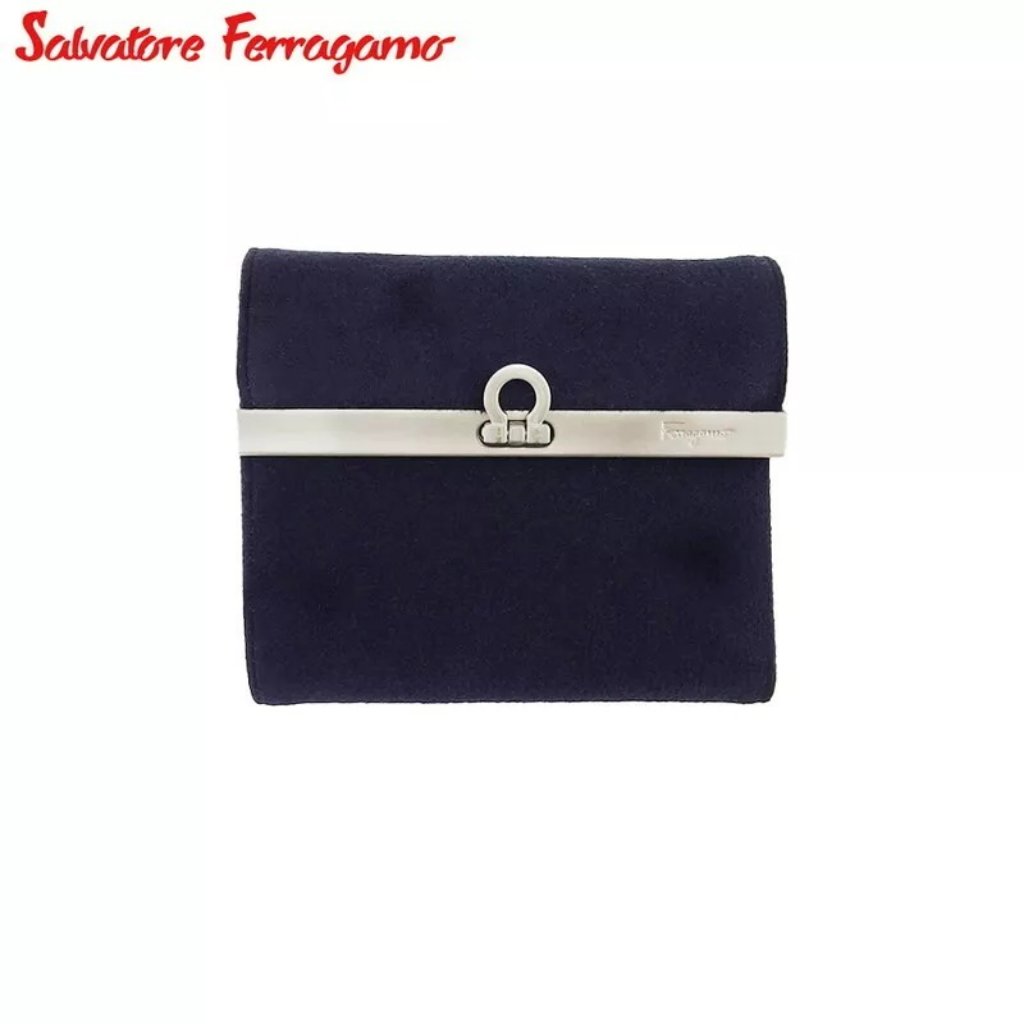 Salvatore Ferragamo Trifold Wallet Gancini Velor Leather Authentic Used